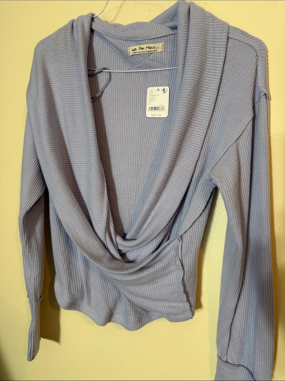 Free People Draped Ribbed V-Neck Top in Lilac
